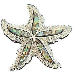 Silvertone with Abalone Inlay Starfish Pendant (only) No Chain Sealife